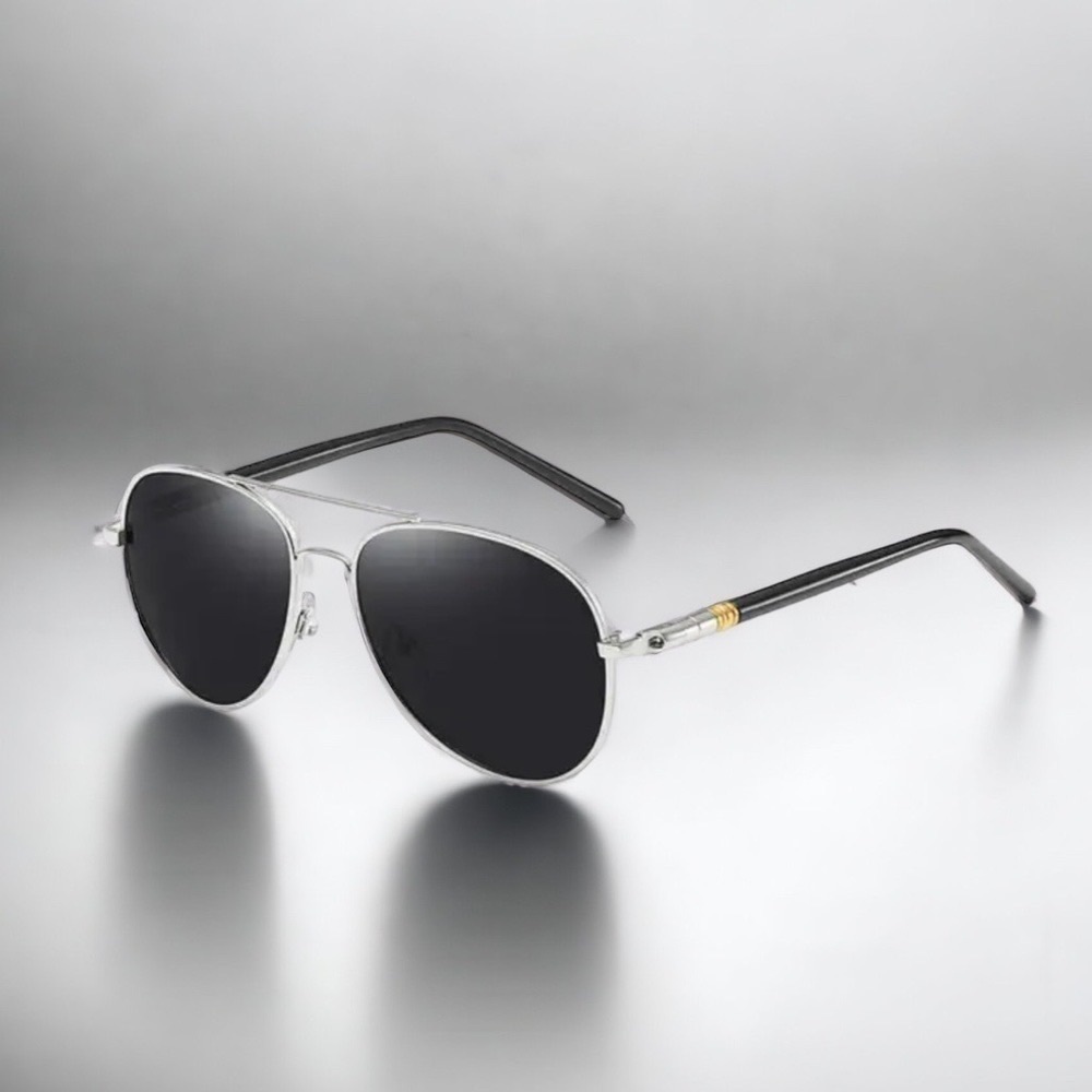 Mens Silver Metal Aviator Sunglasses Gray Polarized Lenses New